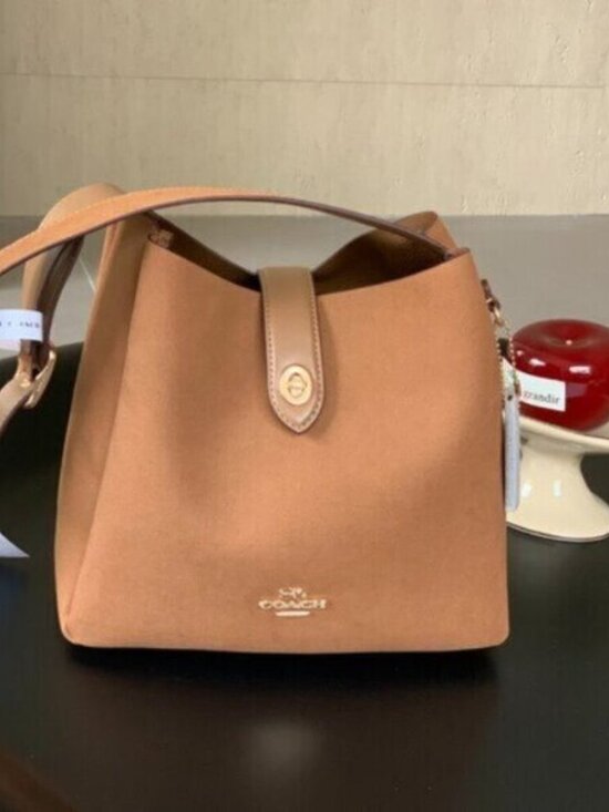 🥕🥕🥕COACH Hadley Convertible Crossbody Bag Suede Brown CW004 New - Picture 2 of 7